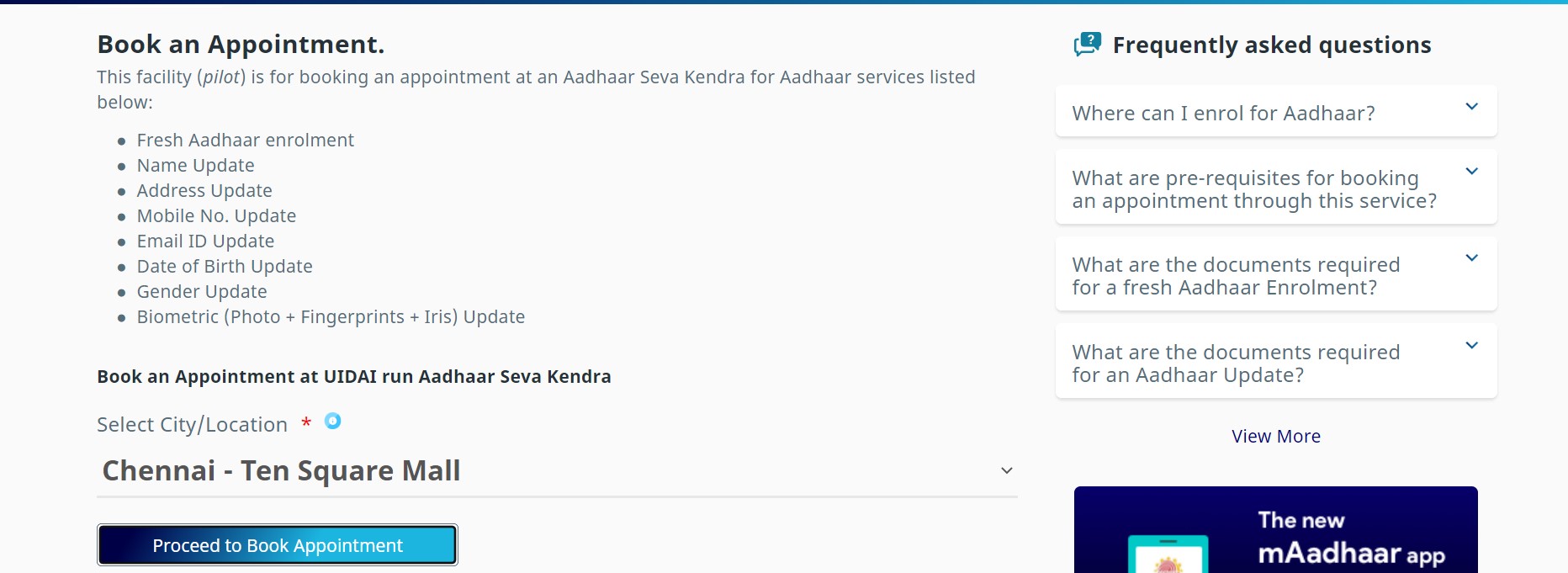 Particulars in Aadhaar enrolment